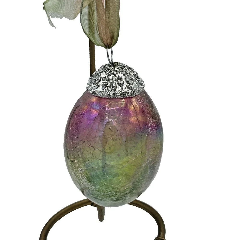 Vintage Spring Easter Crackle Glass Heavy‎ Ornaments- Set of 6 Kugel Style Eggs